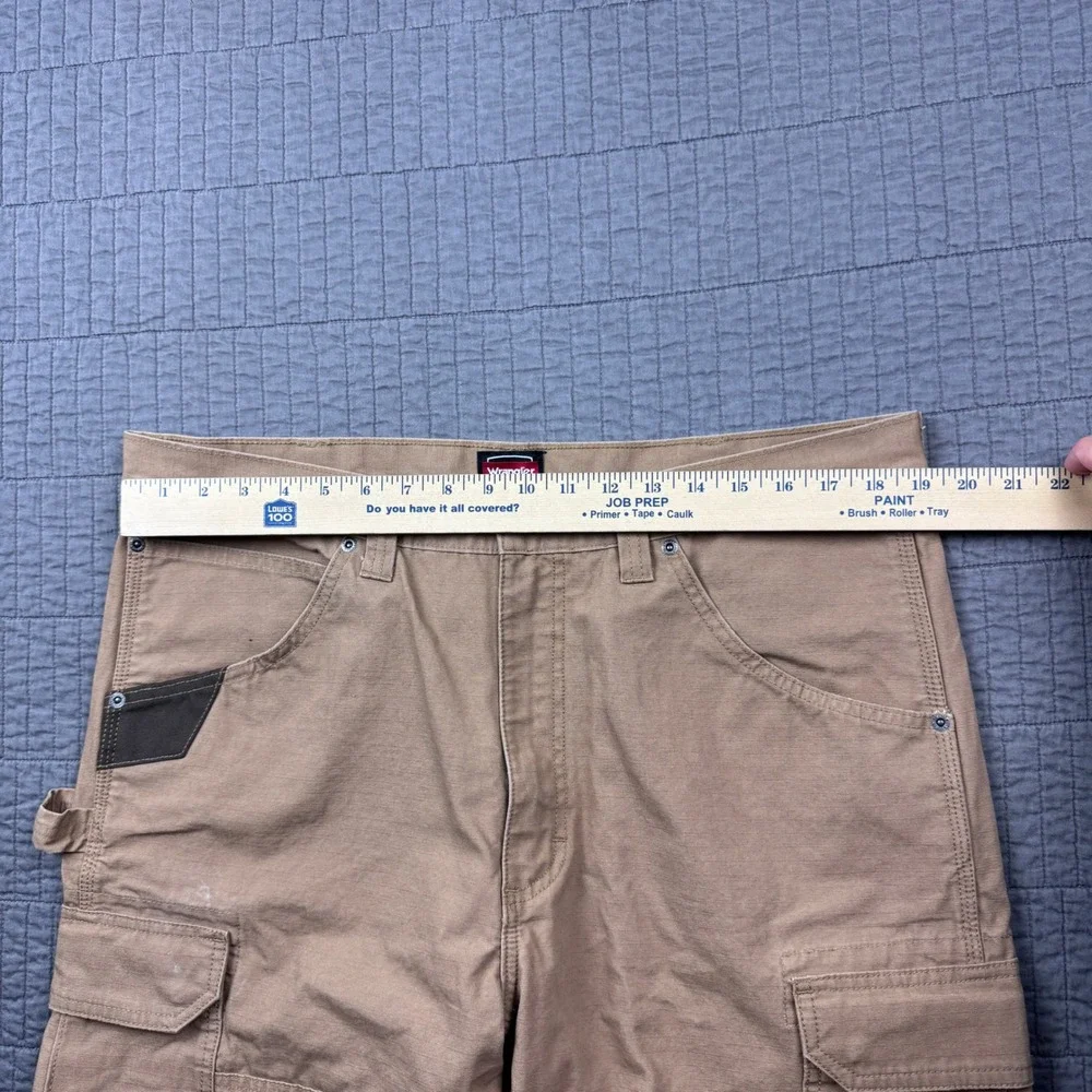 Wrangler Workwear Mens 38x32 Tan Ripstop Cargo Pants Utility Carpenter Relaxed